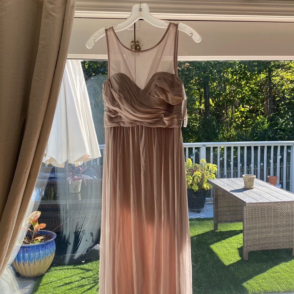 David’s Bridal
Long Illusion mesh 
Color: Biscot
Size 2